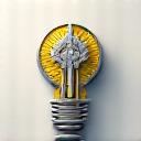 Icon representing innovation, an abstract depiction of gears or lightbulb with modern lines