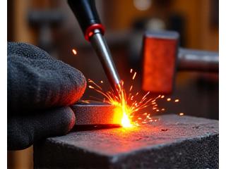 Blacksmith forging metal with hammer and anvil